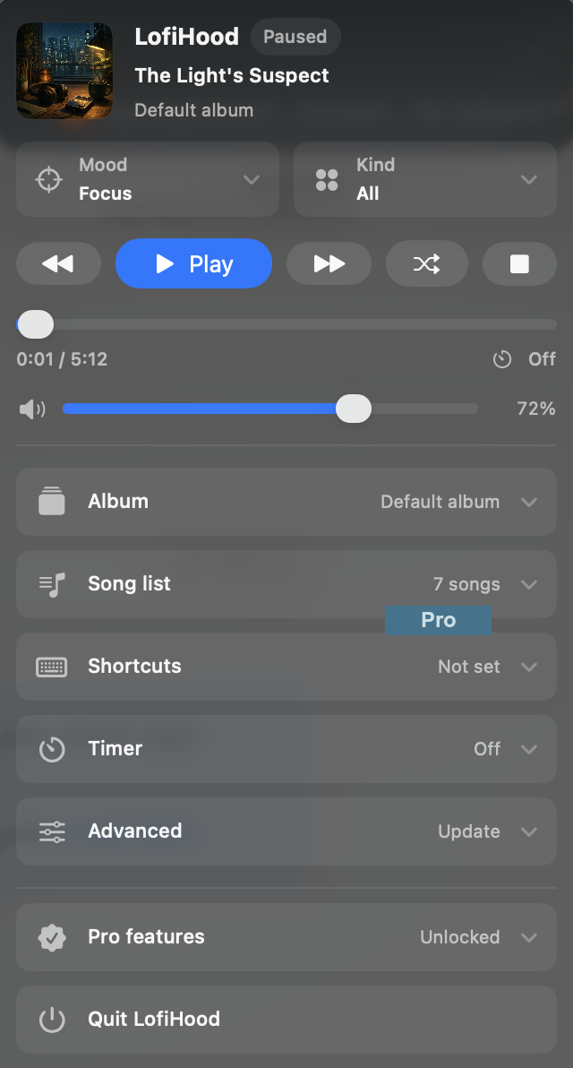 LofiHood menu bar player